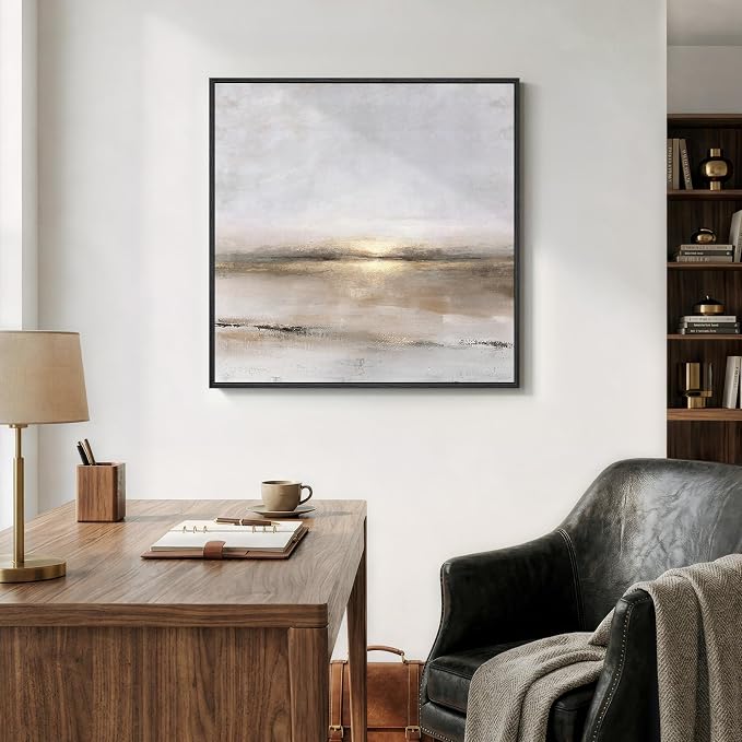 Framed Gray Black Gold Abstract Landscape Canvas Wall Art Decor, 30x30 Inch | Gray black gold, Canvas prints, Abstract landscape, Minimalist artwork, Square pictures, Living room, Bedroom wall decor