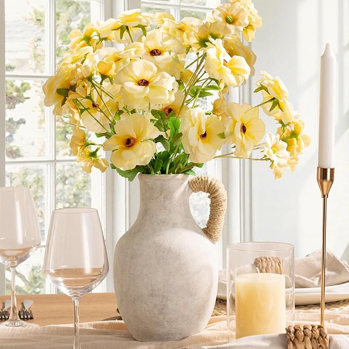 Vanselia Ceramic Flower Vase Home Table Decor Living Room Farmhouse 10 in | Large Tall White Rustic Decorative Flowers Vases Plant Modern Decoration for Kitchen Shelf Coffee Dining Centerpieces Desk