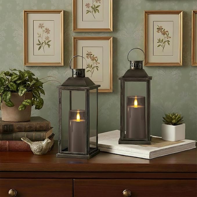 Raycare Christmas Flameless Electronic Pillar Candles with Remote Control and Timer- Battery Operated Realistic Flickering LED Fake Candle for Home, Wedding Decor,Grey,Set of 2(3"x6"6")