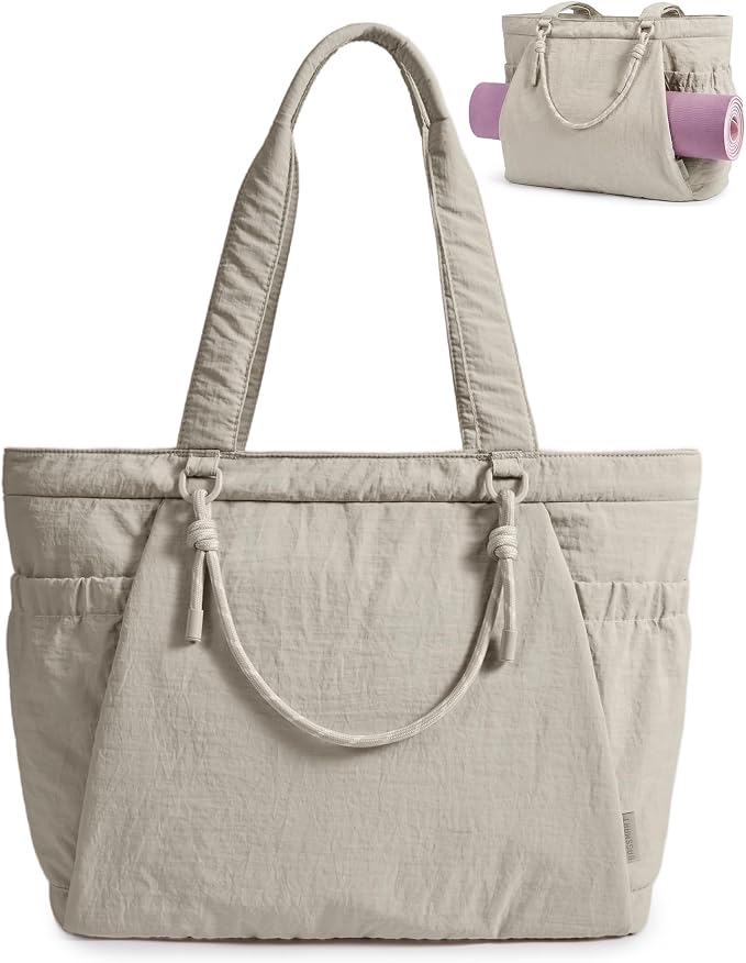 BAGSMART Yoga Pilates Tote Bag for Women with Knotted Handle, Gym Bag | 23L lightweight & waterproof shoulder sling bag, gym bag with yoga mat holder, for 15.6'' Laptop, ideal for work travel