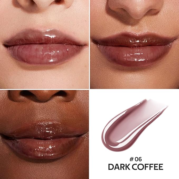 Color Nymph Lip Oil & Lip Gloss Set, Hydrating Non-Sticky Lip Makeup, Nourishing Lip Care with Jojoba Oil & Hyaluronic Acid, Glossy Pigmented Finish, #06 Dark Coffee