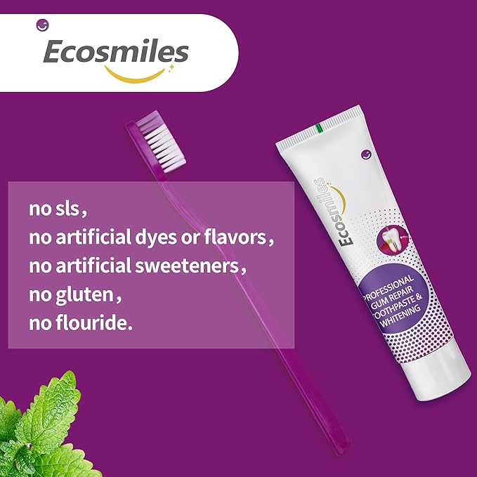 Ecosmiles Fluoride Free Gum Health & Whitening Toothpaste, for Bleeding Gums & Gingivitis, Reduces Tooth Sensitivity, Repairs Enamel & Removes Plaque, with Hydroxyapatite, SLS Free, Mint, 3.52 oz