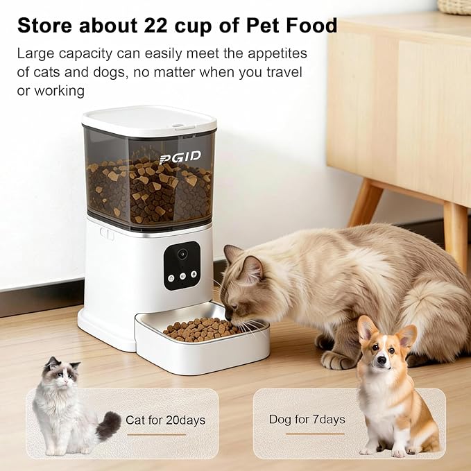 Automatic Cat Feeder with 4K Camera,2.4G Auto Dog Feeder w Night Vision,Pet Feeder w2-Way Audio,Timed Cat Feeders for Dry Food,Dogs Food Dispenser w APP Control 5L