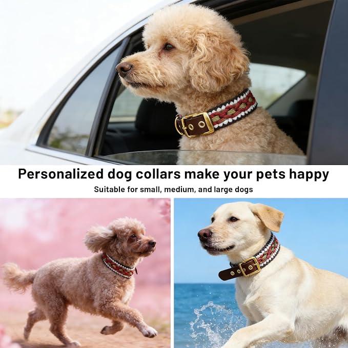 Rustic Autumn Weave Braided Paracord Wide Dog Collar, Adjustable Collar for Medium Large Dogs, Stylish Pet Gear for Boys Girls Dog, L