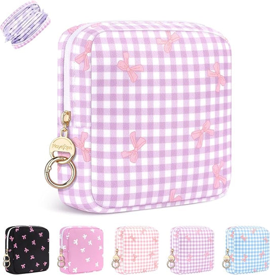 Period Bag for Teen Girls, Canvas Sanitary Napkin Storage Bag with Zipper, Portable Menstrual Pad Bag Tampon Holder for Purse