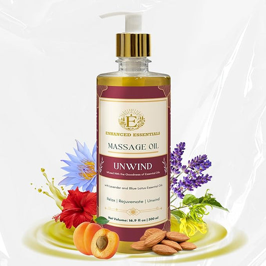 Luxurious Massage Oil with Rosehip,Apricot & Vitamin E by Enhanced Essentials|Scented with Pure Essential Oils only|Silky, Fast-Absorbing,Relaxing Formula|Non-Greasy & Nourishing|500ml (16.9 fl oz)
