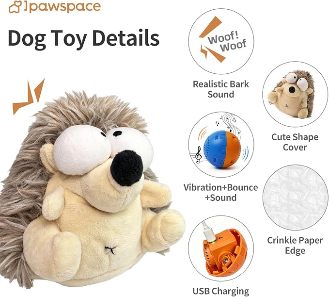 Interactive Dog Toys, Moving Squeaky Plush Dog Toy-Hedgehog