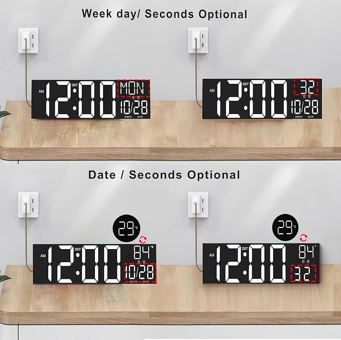 JALL 30" Extra Large Digital Wall Clock, Giant LED Wall Clock with Remote Control, Digital Clock with Jumbo Numbers for Living Room, Gym, Warehouse, Office, Home Decor, Plug-in, White