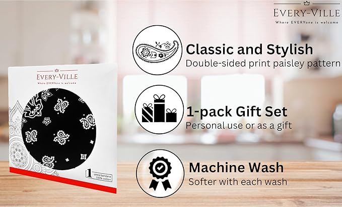 Gift Packaging Bandana for Men Women - 100% Cotton, Paisley, 22x22 In, 1 Pack - Large Bandanna Handkerchief Cowboy Hanky