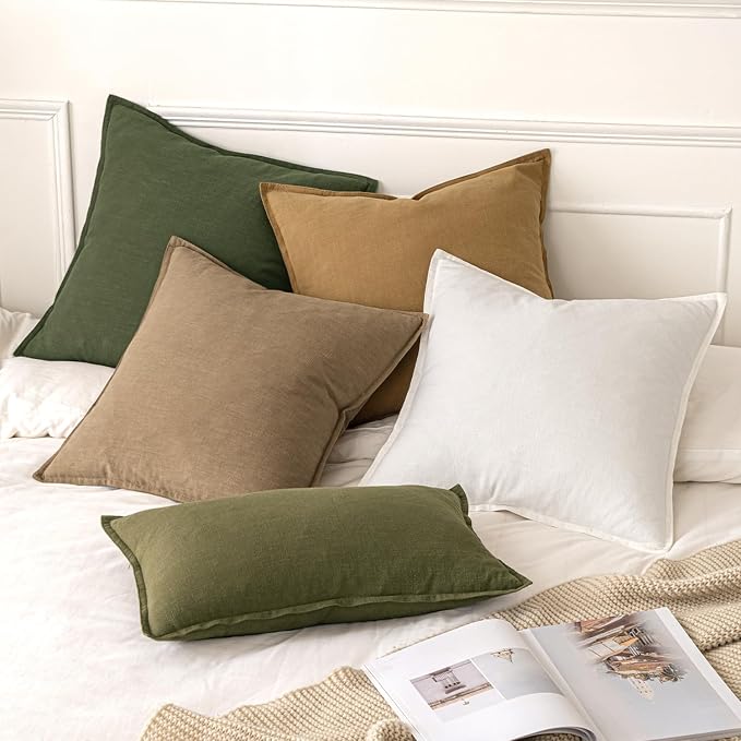 MIULEE Decorative Linen Euro Sham Pillow Covers 28x28 Inch Khaki | Boho Farmhouse Fall Autumn Couch Throw Pillows for Bed, Pack of 2 Accent Modern Pillowcases, Sofa Livingroom Home Decor
