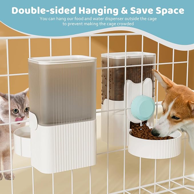Hanging Cage Auto Pet Food Bowl Water Bottle Dispenser, 1L, Blue | Auto Gravity Pet Feeder and Waterer Set, Kennel Feeding Station, Crate Feeder Dish, For Rabbit Puppy Cats Ferret