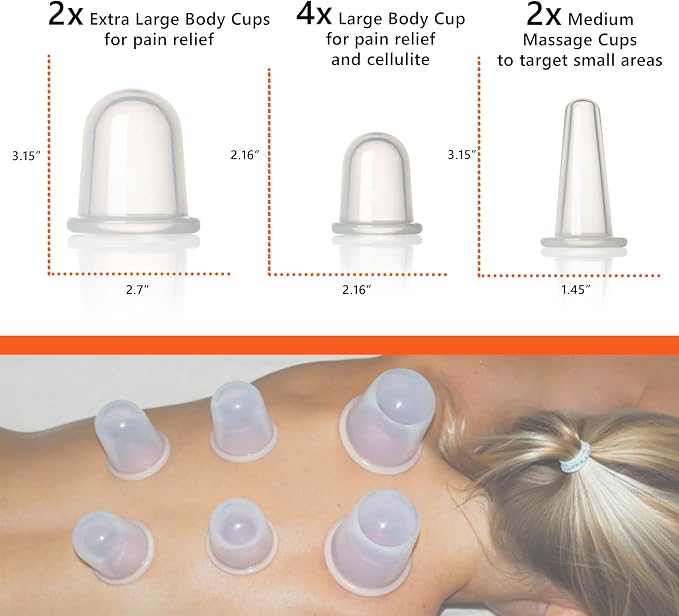 Cupping Kit for Massage Therapy - 8 Silicone Massage Cups for Arthritis Relief, Pain Reduction, Anti-Aging & Cellulite Treatment - Cupping Set (2XL, 4L, 2M)