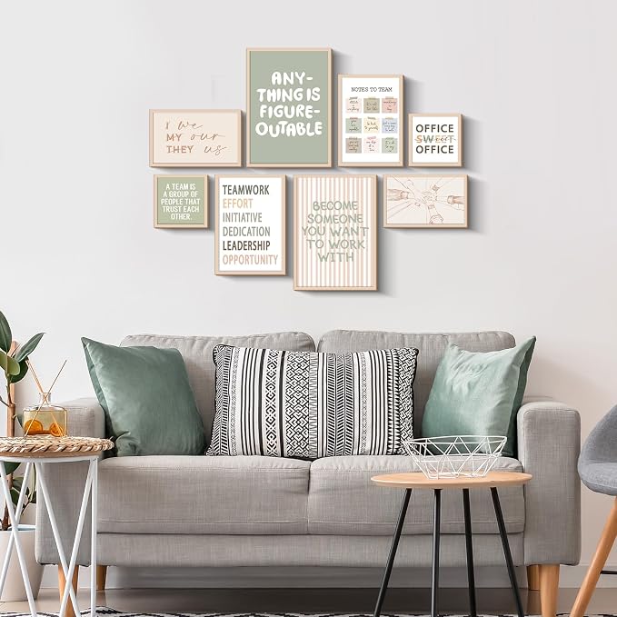 Faccito 8 Set Office Wall Art Inspirational Wall Art for Office Women Wallart Large Wooden Motivational Quotes Teamwork Framed Decor for Home Work Cubic