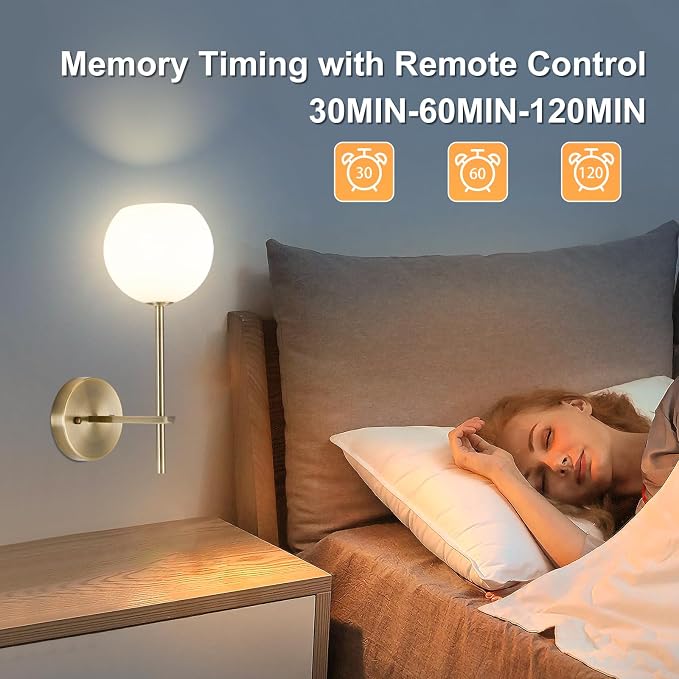Brass Battery Operated Wall Sconces Set of 2, Rechargeable Wireless Wall Lights with Milky White Frosted Glass, 12 RGB and 3CCT Dimmable, Wall Lamps with Remote for Bedroom Living Room Hallway