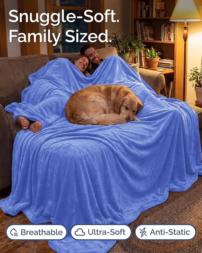 Ultra Soft Fleece Blanket Oversized King Size - Flannel Fleece Luxury Blanket - Lightweight for Couch Bed Chair - Thick, Warm and Breathable - All Season Cozy, Vista Blue