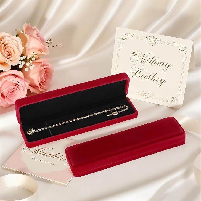 KUKUVR 2 Pcs Velvet Necklace Gift Box, Long Jewelry Storage Holder Case for Chain Pendant Bracelet Engagement Birthday Anniversary (Red)