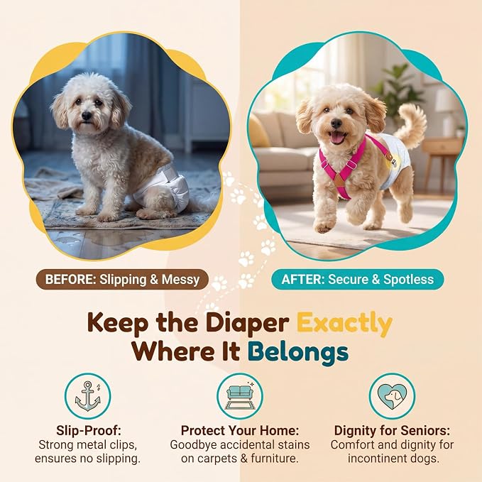 2 Pieces Dog Diaper Suspenders, for Dog Diaper Female and Belly Band for Male (Navy Blue&Pink, Small/Medium)