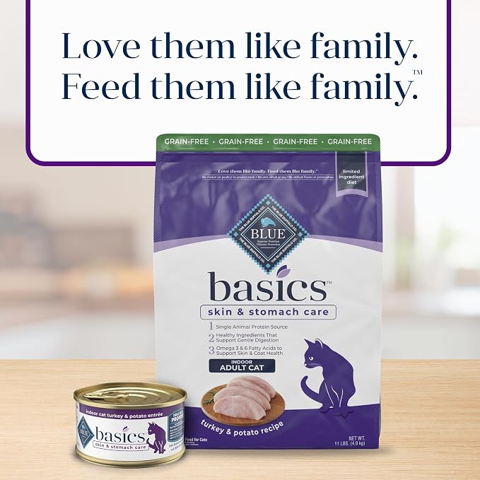 Blue Buffalo Basics Turkey Grain-Free Dry Cat Food, 11 lb | Skin & Stomach Care, Real Turkey #1 Ingredient, Limited Ingredient Diet, Antioxidant-Rich LifeSource Bits, Skin & Coat Health