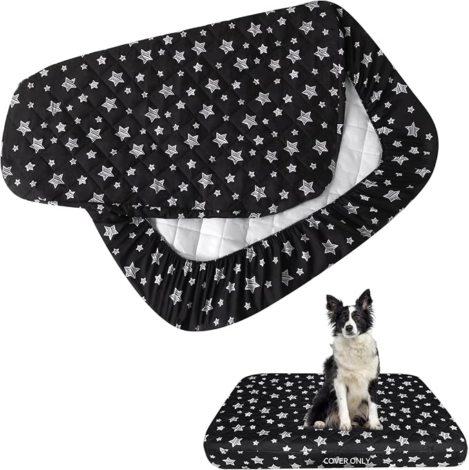 Waterproof Dog Bed Covers Replacement Lovely Black Star Print, 29x41 Inches | Washable Pet Hair Easy to Remove, Noiseless Quilted Puppy Pet Bed Cover, for Dog/Cat, Cover Only