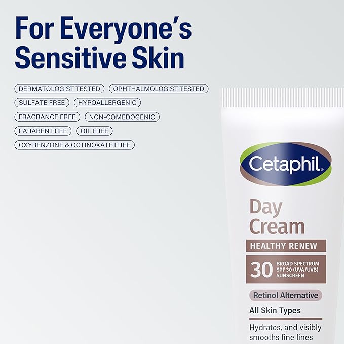 Cetaphil Healthy Renew Moisturizing Day Cream 1.7 Oz, Daily Moisturizer with SPF 30, Skin Tightening Anti Wrinkle Cream for Face with Peptides, Fragrance Free, Retinol Alternative For Sensitive Skin