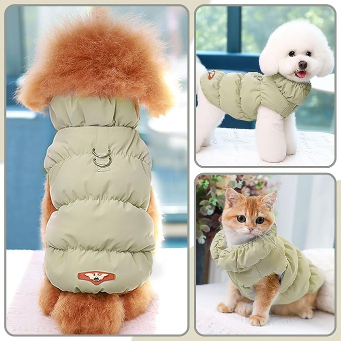 ABRRLO Winter Warm Dog Jacket for Small Medium Dogs Cat Cold Weather Coats with Harness Paded Dogs Fleece Vest Waterproof Windproof Dog Snow Jacket Pet Puppy Clothes (Khaki,XL)