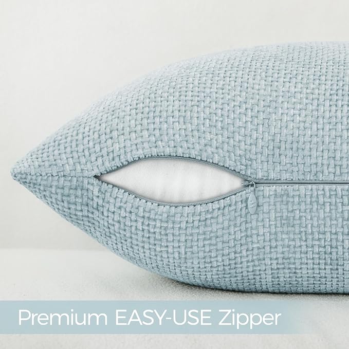a moment Baby Blue Chenille Throw Pillow Covers 20x20 Inch Pack of 2 Modern Decorative Throw Pillow Covers Farmhouse Cross Covers Home Decor for Sofa Bedroom Living Room