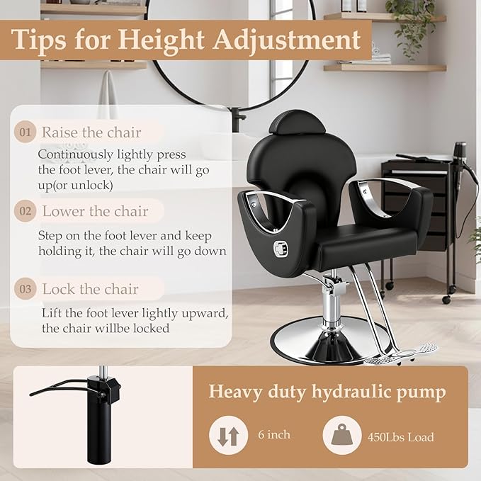 Black Salon Chair for Hair Stylist, Professional Barber Chairs Barbershop Hair Stylist Chair w/Heavy Duty Hydraulic Pump, 360° Braiding Styling Hairdresser Chairs for Spa Home Euipment, Sliver Black