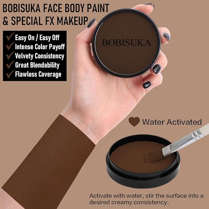 BOBISUKA Brown Face Body Paint, Water-Based Halloween Werewolf Face Painting Kit, Non-Toxic SFX Makeup Facepaints Safe for Kids & Adults Camo Wolfman Costume Cosplay Party
