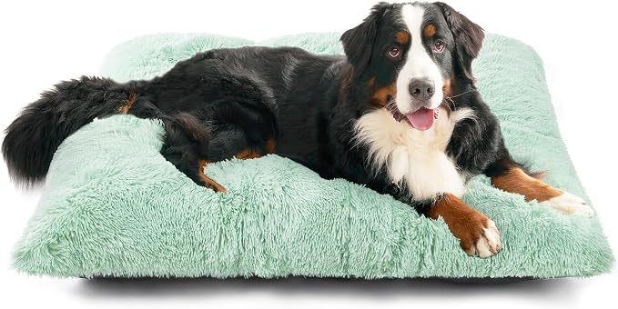 EHEYCIGA Fluffy Dog Crate Bed, Plush XX Large Dog Pillow, Apple Green | Xlarge Calming Anti Anxiety Plush Faux Fur Mat for Large size dogs, Washable Soft Warm Dog Pad with Non-Slip Bottom