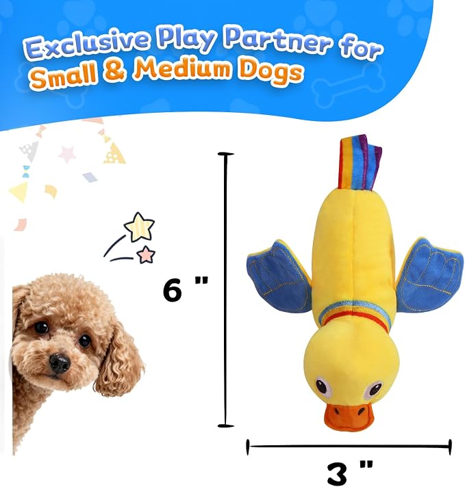 lilfrd Duck Dog Toy, Crinkle Squeaky Plush Interactive Chew Toy for Dogs
