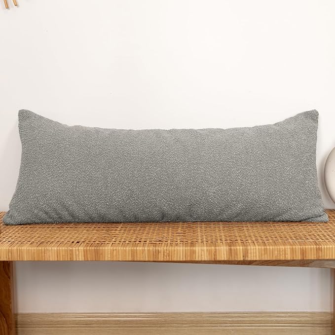 JoraLion 14x36 inch Boucle Lumbar Pillow Cover, Light Gray Woven Texture Neutral Long Pillow Cover Breathable Cushion Case for Couch Sofa Bed Living Room Home Decor (Cover Only)