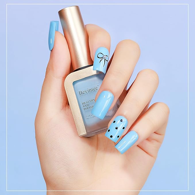 Blue Nail Polish Quick Dry Pastel Nail Lacquer Sheer Color, Light Blue Regular Fast Dry Fingernail Polish Bulk Non Gel Long-Lasting DIY Salon Gift for Women