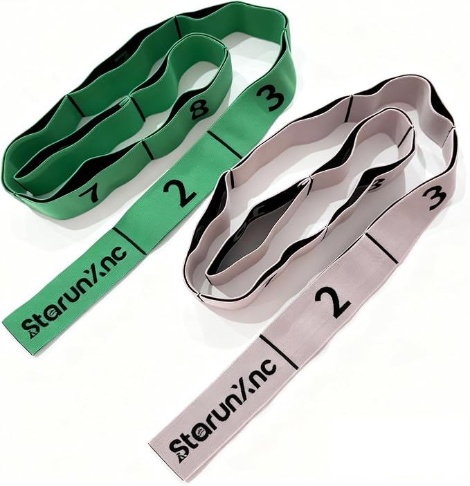 Yoga Stretch Strap for Flexibility, 2 Pack – 10 Loops Stretching Strap for Yoga, Pilates & Physical Therapy, Elastic Non-Slip Nylon Fabric, 8 ft Length