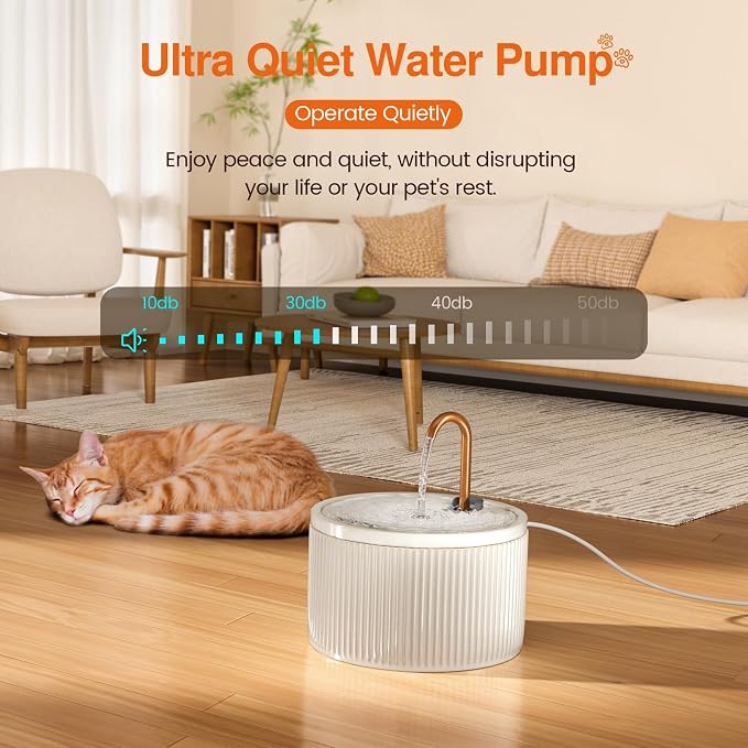 MISFANS Ceramic Cat Water Fountain with 2-Pack Replaceable Filters | 71oz/2.1L Cat Fountain for Drinking, MISFANS-Designed Pump & Filter, Plastic Automatic Pet Water Fountain Bowl & Dispenser