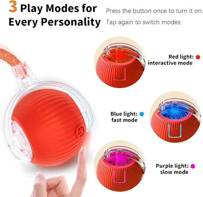 Cat Toys for Indoor Cats Smart Automatic Bal Moving Chase Dogs Toy, Red | Ball Rolling for Bored Kitten Pet, Upgraded Speedy Moving Chase Dogs Toy