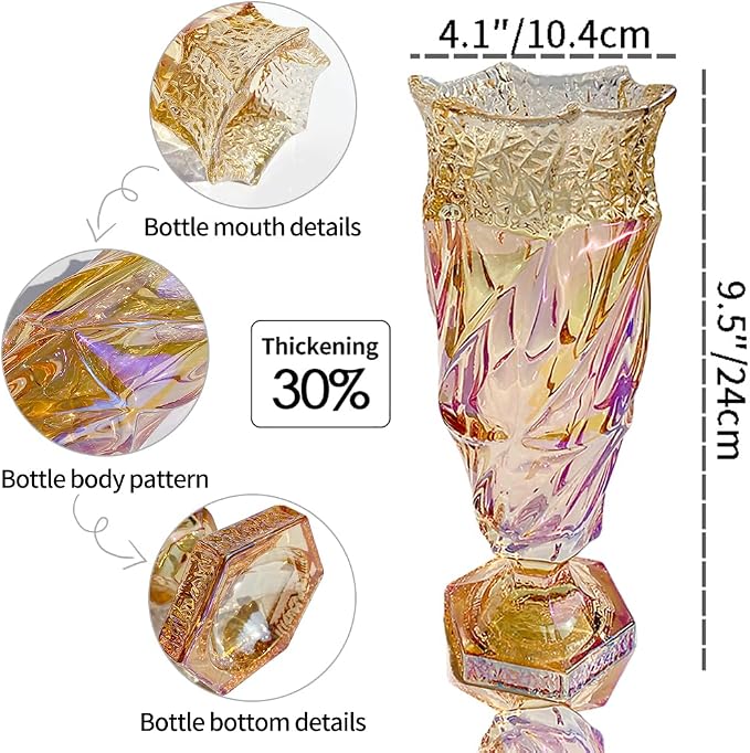 Glass Flower vase 2.4lb 9.5inch,Bohemian Style, for Centerpieces,Wedding,Home Decor Glass Vase (Sparkling Amber)