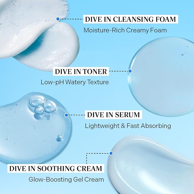 Torriden DIVE IN Trial Kit | Hyaluronic Acid Infused Daily Skincare Kit - 4 Step Regimen with Foam Cleanser, Facial Toner, Serum, and Cream | Travel Essential | Korean Skin Care Set