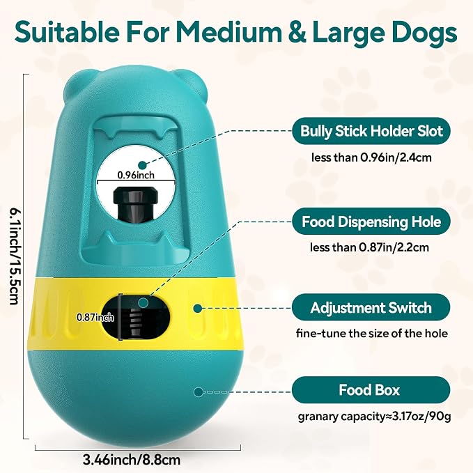 LIFLIX 2 in 1 Interactive Treat Dispensing Dog Toys, Bully Stick Holder, Adjustable Dog Treat Holder for Medium & Large Dogs, Safety Device to Prevent Choking, Green