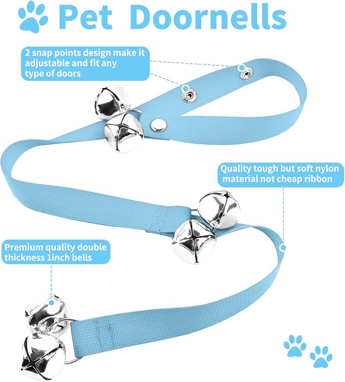 2 Pack Dog Doorbells, Pet Training Bells for Go Outside Potty Training and Communication Device Large Loud Dog Bell Cat Puppy Interactive Toys Adjustable Strap Door Bell (Light Blue)