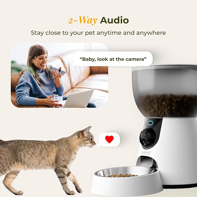 ARENTI Automatic Cat Feeder with Camera, 4L Auto Cat Food Dispenser for Cats, Smart WiFi Pet Feeder with App, 2K HD Two-Way Audio Meal Call, Dual Power, Color Night Vision, 2.4GHz/5GHz & Bluetooth