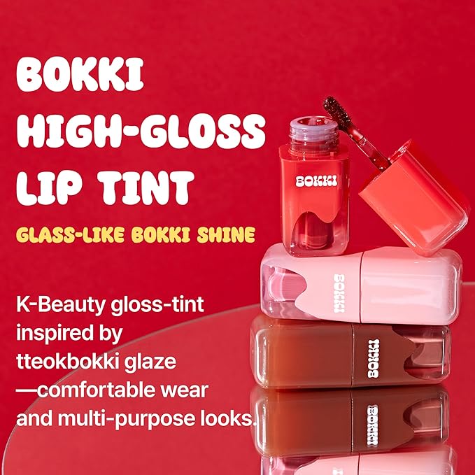 BLACK ROUGE Glow Bokki Tint, GB10 Grilled Brown – Korean Lip Tint Inspired by Tteokbokki, Non-Sticky Long-Lasting Lip Stain with Glossy Finish, Cute Stickers – Original Red, Rose, Soy
