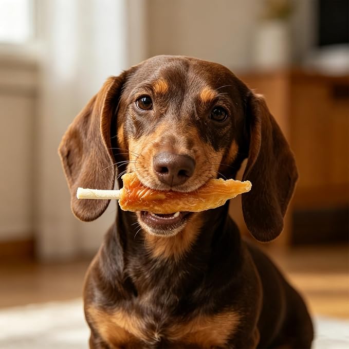 MON2SUN Dog Treats, Chicken Wrapped Triangle Rawhide Sticks, 10.08 oz | 4–4.5 Inch Size, 22 Count Pack, High Protein, Easy-to-Hold Design, For Puppies & Small Dogs, Daily Rewards