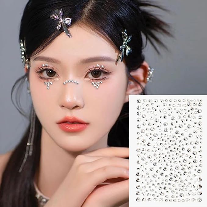 Self Adhesive Face Gems for Makeup, Festival Jewels, Hair Gems, Rhinestone Stickers for Face, Eye, Makeup, Body (mixcolor_6pcs)