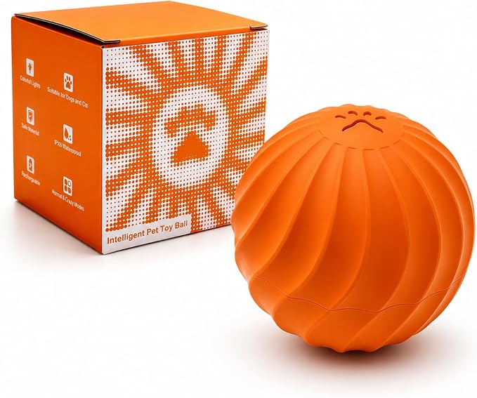 Smart Interactive Dog Toy Ball for Dogs and Cats, Motion Activated Auto Rolling Bouncing Pet Ball, IP67 Waterproof, Bite Resistant Rubber, USB-C Rechargeable, 2 Modes