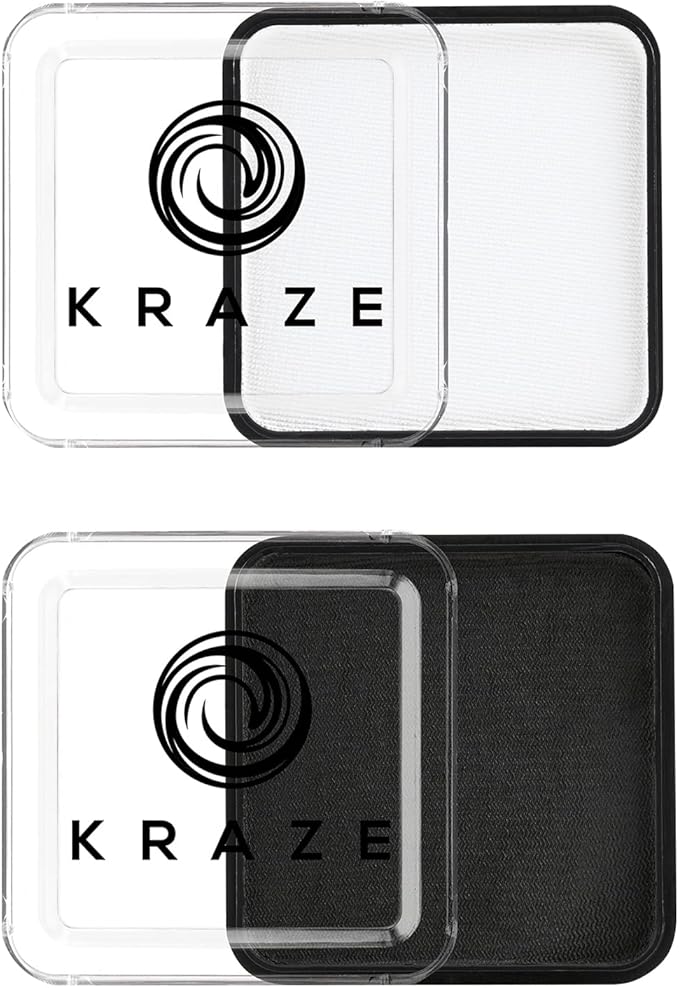 Kraze FX Halloween Black and White Face Paint Set, Safe Non Toxic Professional Face & Body Painting Kit for Kids Party, Adults, Cosplay, Water Activated Paints Special Effects Makeup
