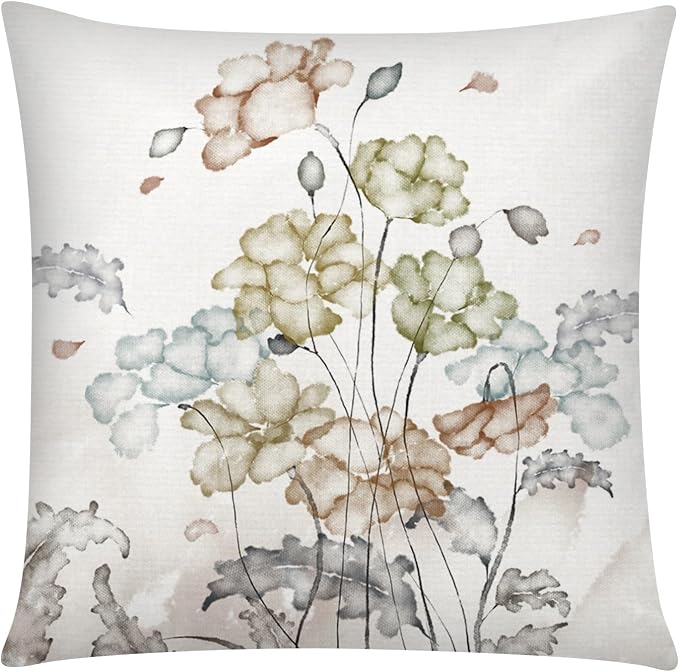 Sage Green Throw Pillow Covers 18x18 Set of 6, Botanical Floral Home Decor | spring summer floral bloom, Standard Throw Pillow Size, Breathable Linen, Neutral flower, Couch Sofa Living Room, home decor