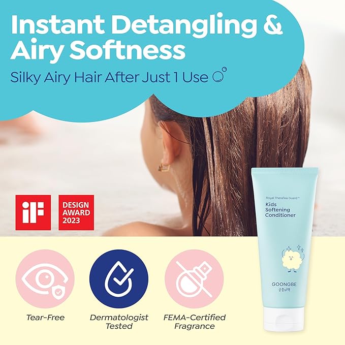 GOONGBE Kids Detangling Conditioner – Silicone-Free Softening for Frizzy Tangle-Prone Hair – Lightweight Non-Greasy with Triple Oil Complex (Macadamia, Sunflower, Oat), Allergen-Free 6.76 fl oz