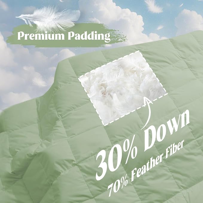 puredown® Soft Feather Down Blanket Lightweight Packable Down & Feather Fill Blanket for Indoor and Outdoor Use, King Size Blankets,88"X108", Sage Green