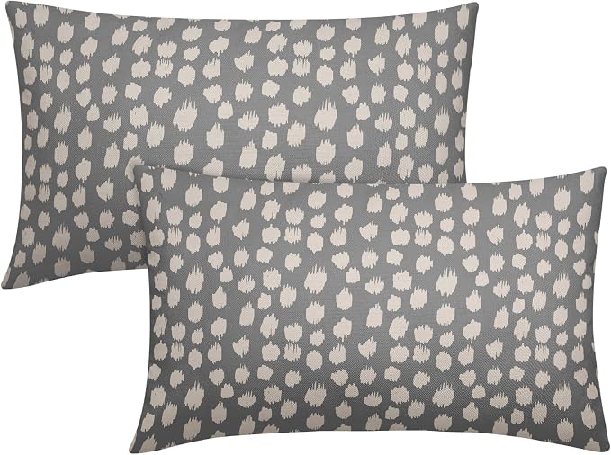 Grey Gray Cream Dots Lumbar Pillow Covers 12x20 Set of 2 Boho Design Polka Dot Print Throw Pillows Modern Outdoor Decorative Pillowcase Rectangle Linen Cushion Cases Decor for Sofa Couch Bed