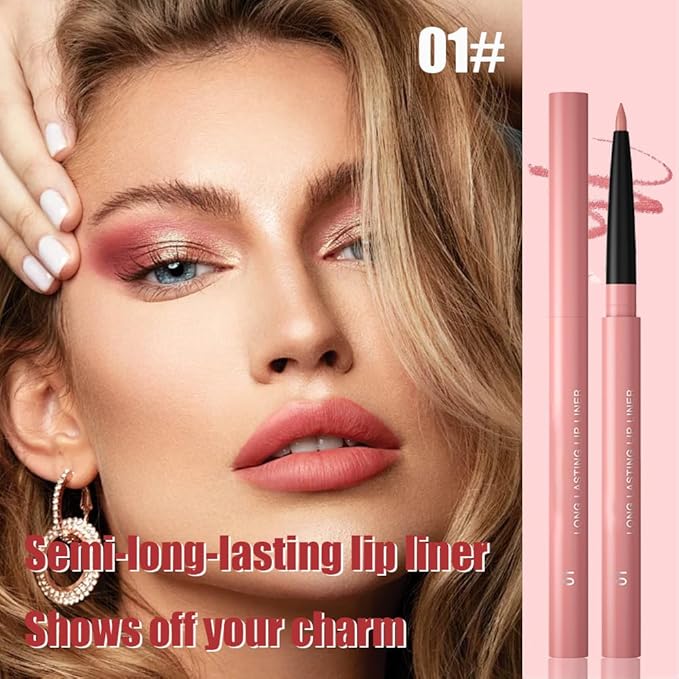 Gel Lip Liner Pencil for Women, Nude Pink Matte Long Lasting Lip Liner Lipstick 24 Hour, High Pigmented Lips Makeup Retractable Liners Waterproof Smudge Proof, Vegan & Cruelty-Free 01